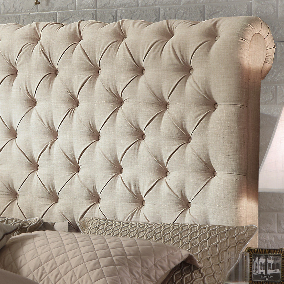 Alexis Chesterfield Tufted Upholstered Platform Bed, King, Beige, King