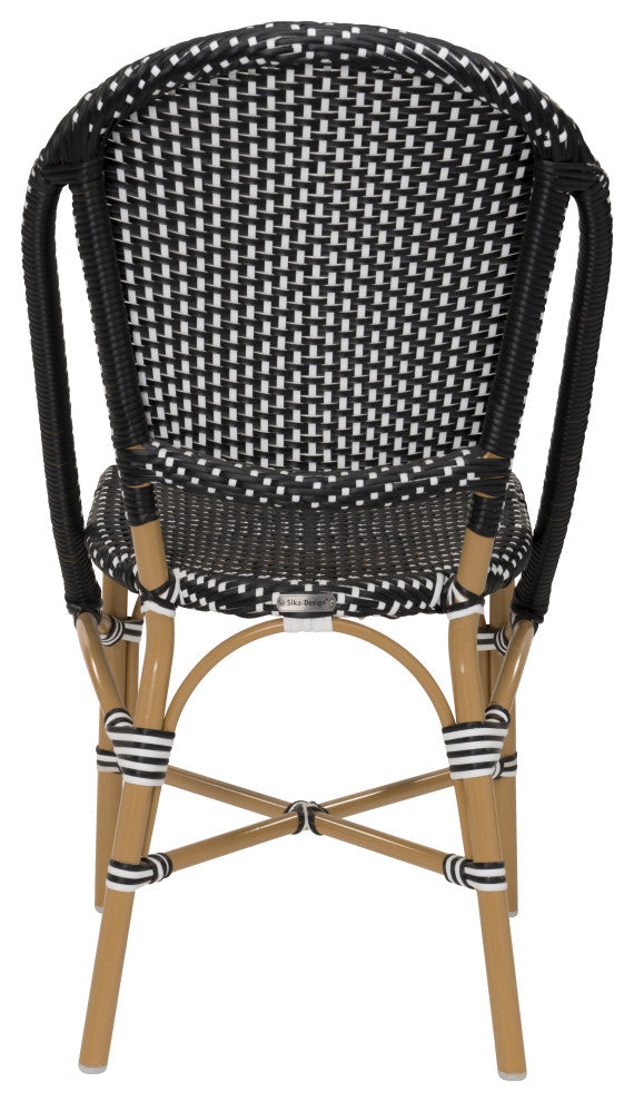 Sofie Outdoor Dining Side Chair, Almond Frame, Black With White Dots