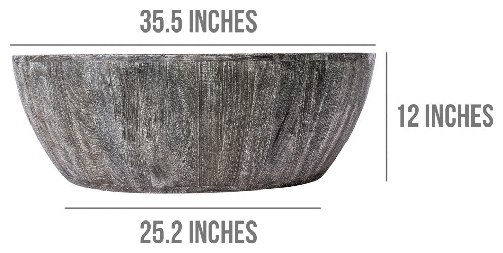 36" Coffee Table Mango Wood Round Drum Sandblasted Black Farmhouse Style