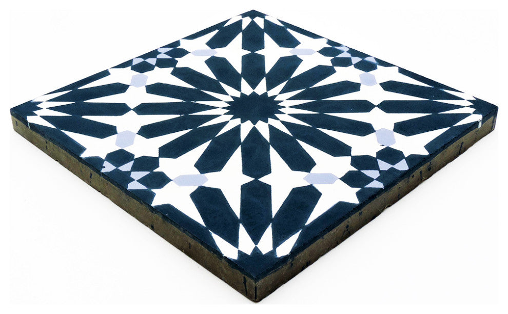Moroccan Handmade Cement Tiles 8" x 8" Blue, White, Encaustic Tile, Set Of 12.