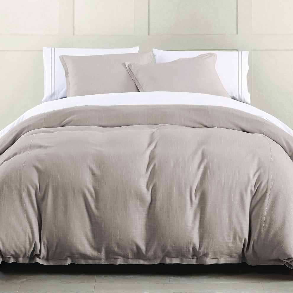 Hera Washed Linen Flange Comforter Set, 3 Piece, Taupe, Queen