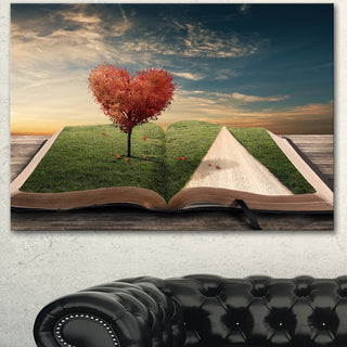Amazing Heart Tree and Book, Large Abstract Canvas Artwork, 40"x30"