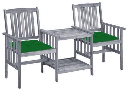 vidaXL Patio Chair Outdoor Chair with Tea Table and Cushions Solid Acacia Wood