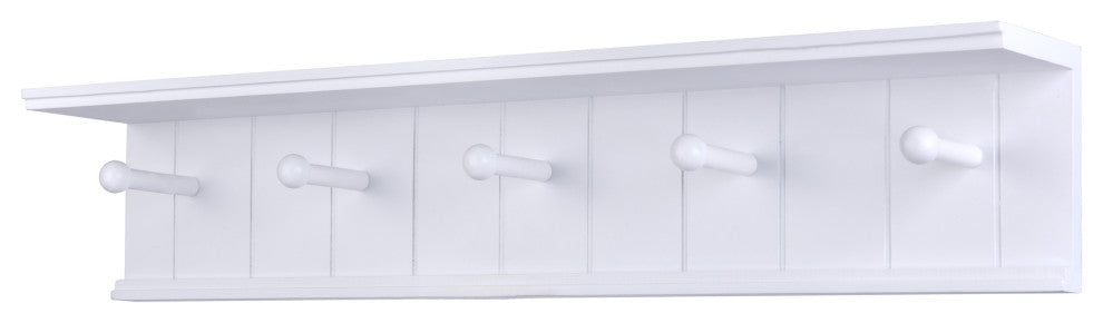 Danya B. 24" Wall Mount Wooden Coat Rack With Hooks and Display Shelf White