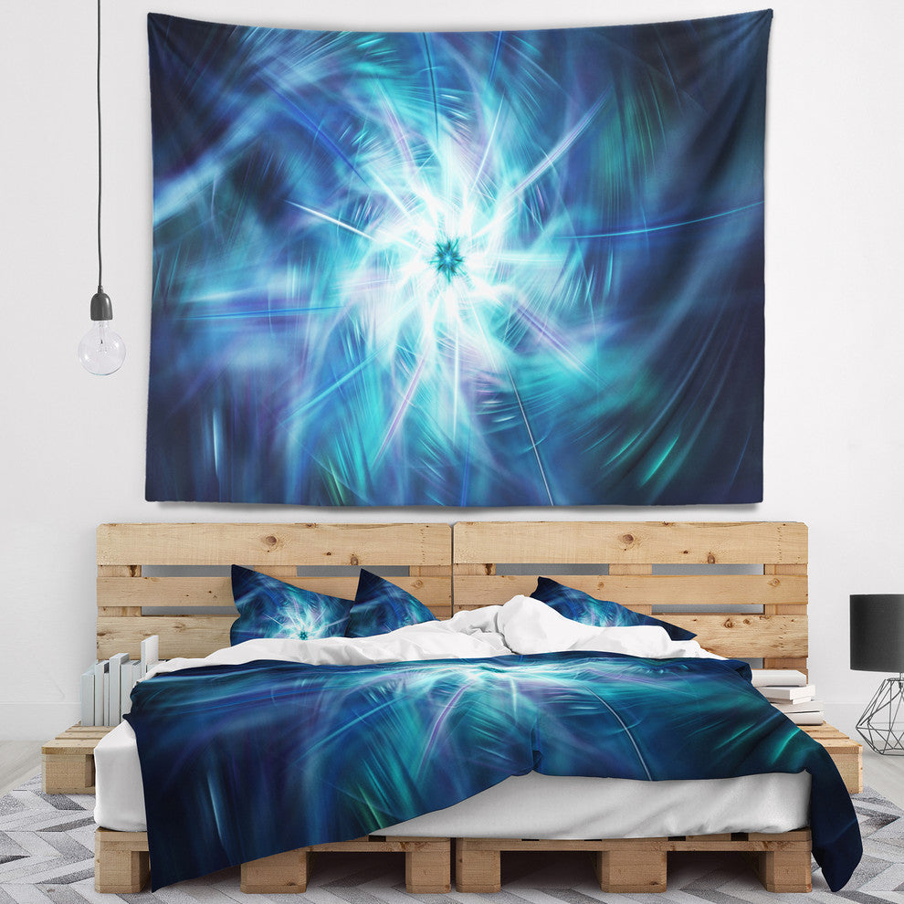 Splaying Bright Blue Fireworks Floral Wall Tapestry, 39"x32"