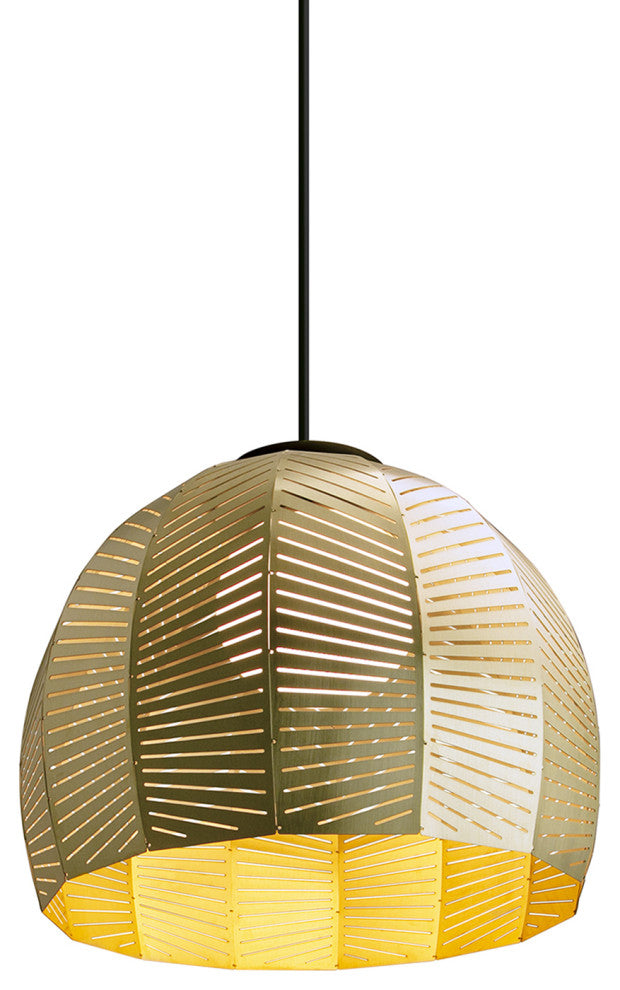 Amicus 16" Pendant, Brushed Brass Shade, Dark Stained Walnut, Warm Led