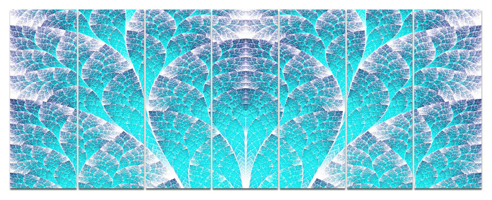 Exotic Blue Biological Organism, Abstract Art on Canvas, 83"x32", 7 Panels