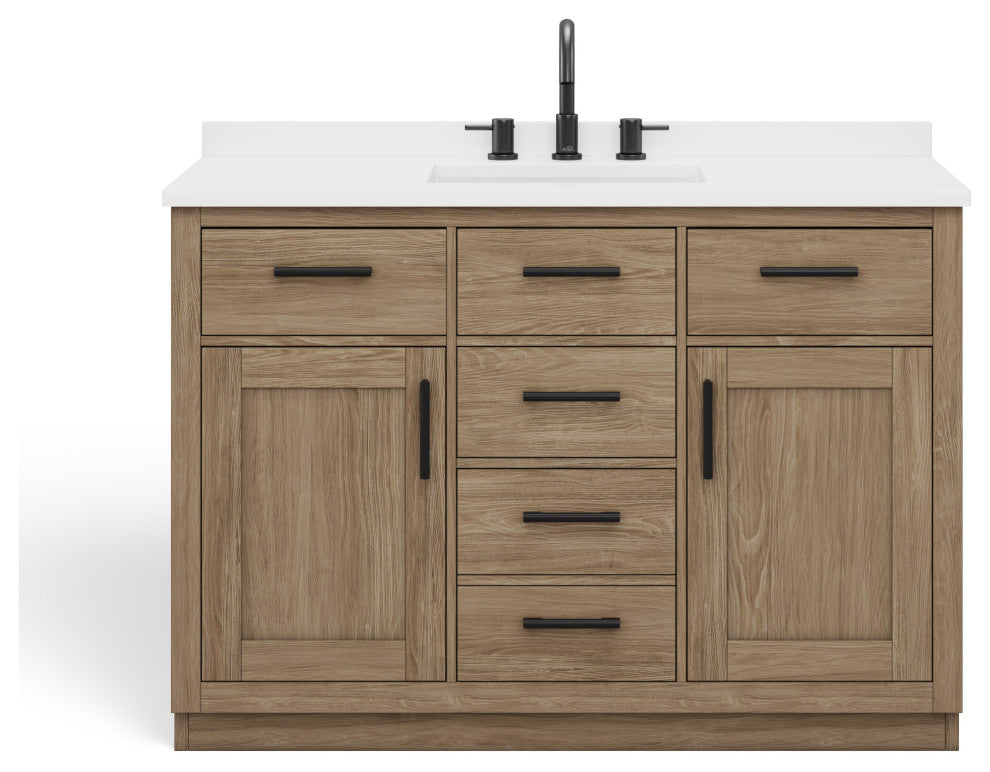 The Camille Bathroom Vanity, Driftwood Oak, 48", Single Sink, Freestanding