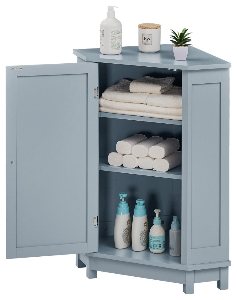 32" Freestanding Triangle Corner Bathroom Storage Cabinet, Blue