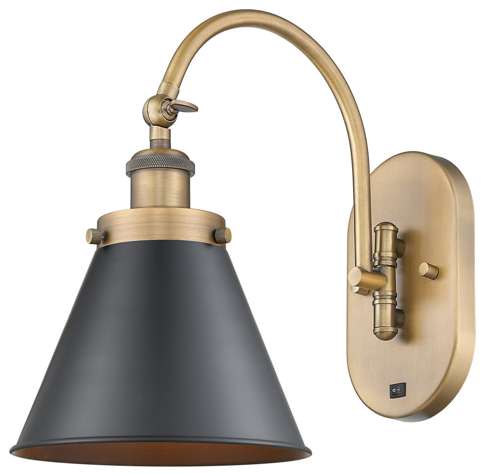 Innovations 918-1W-BB-M13-BK-LED 1 Light 8" Sconce, Brushed Brass
