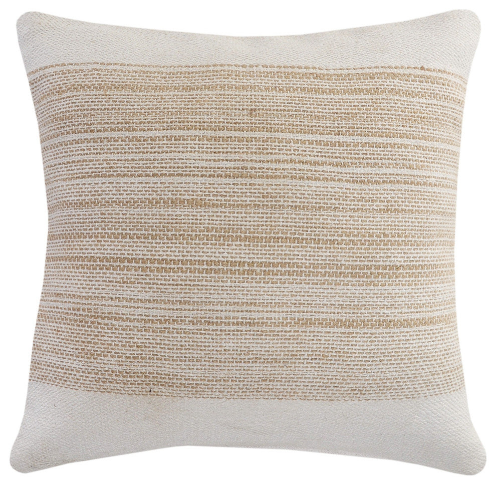 Ivory and Jute Striped Throw Pillow