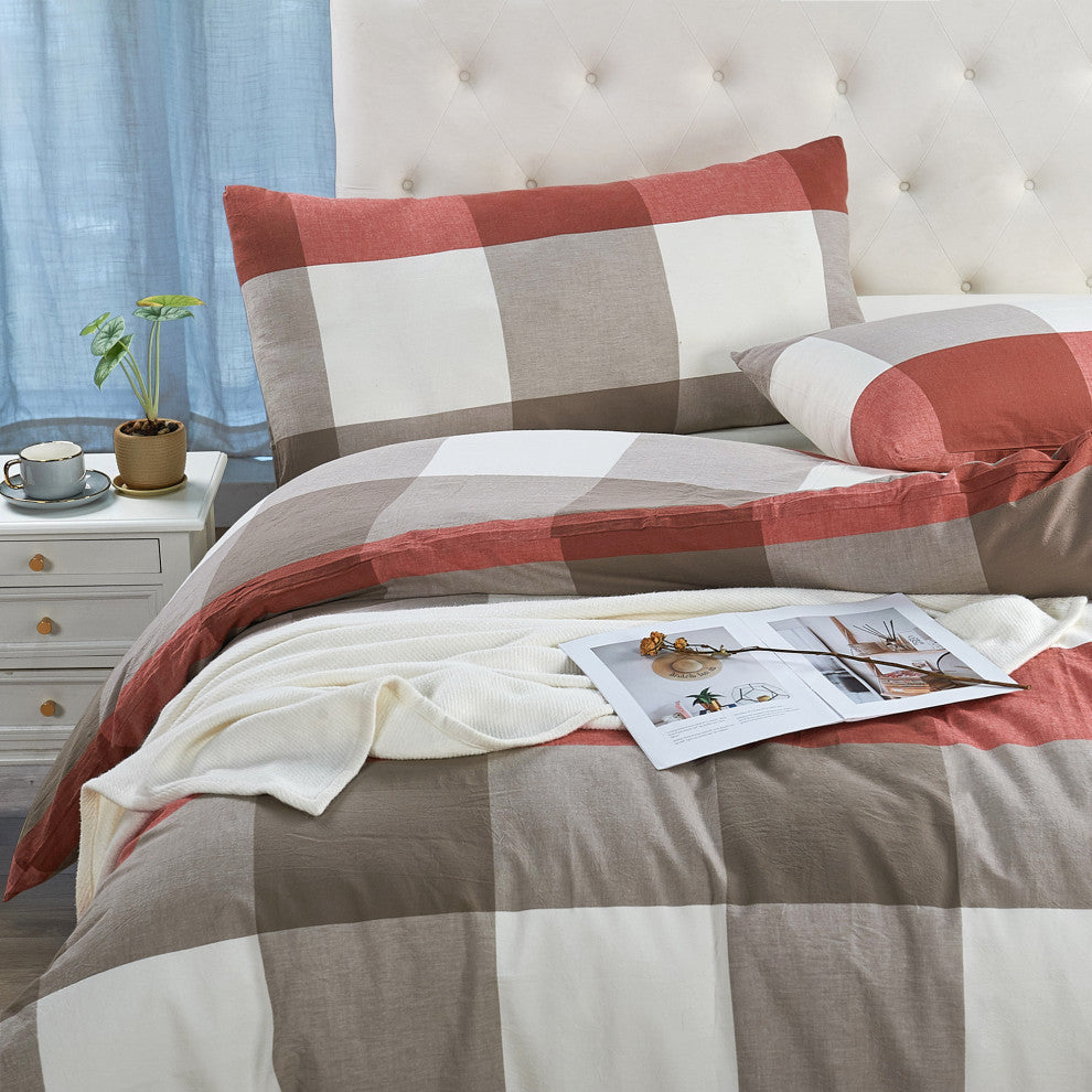 Buffalo Washed Cotton 3-Piece Duvet Set, Cherry, Queen