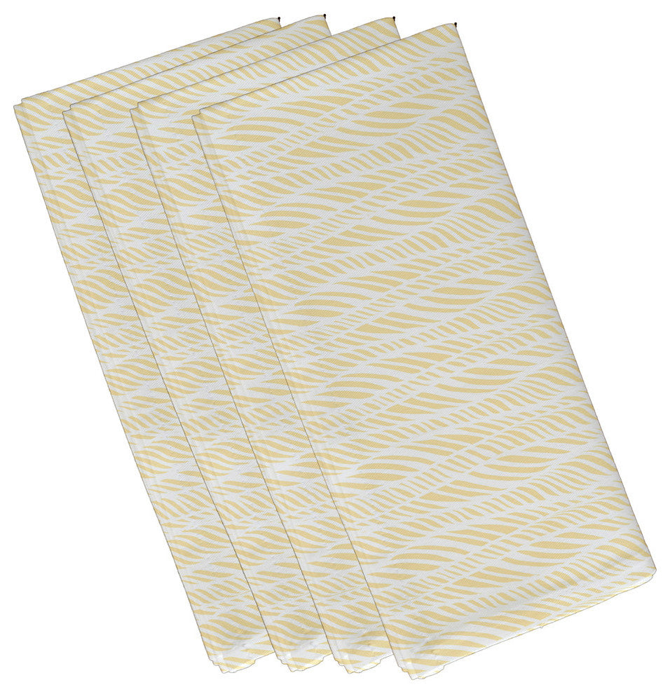 Rolling Waves, Geometric Print Napkin, Green, Set of 4, Yellow
