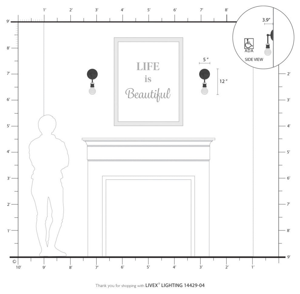 Lansdale 1 Light Black With Brushed Nickel Accents ADA Vanity Sconce