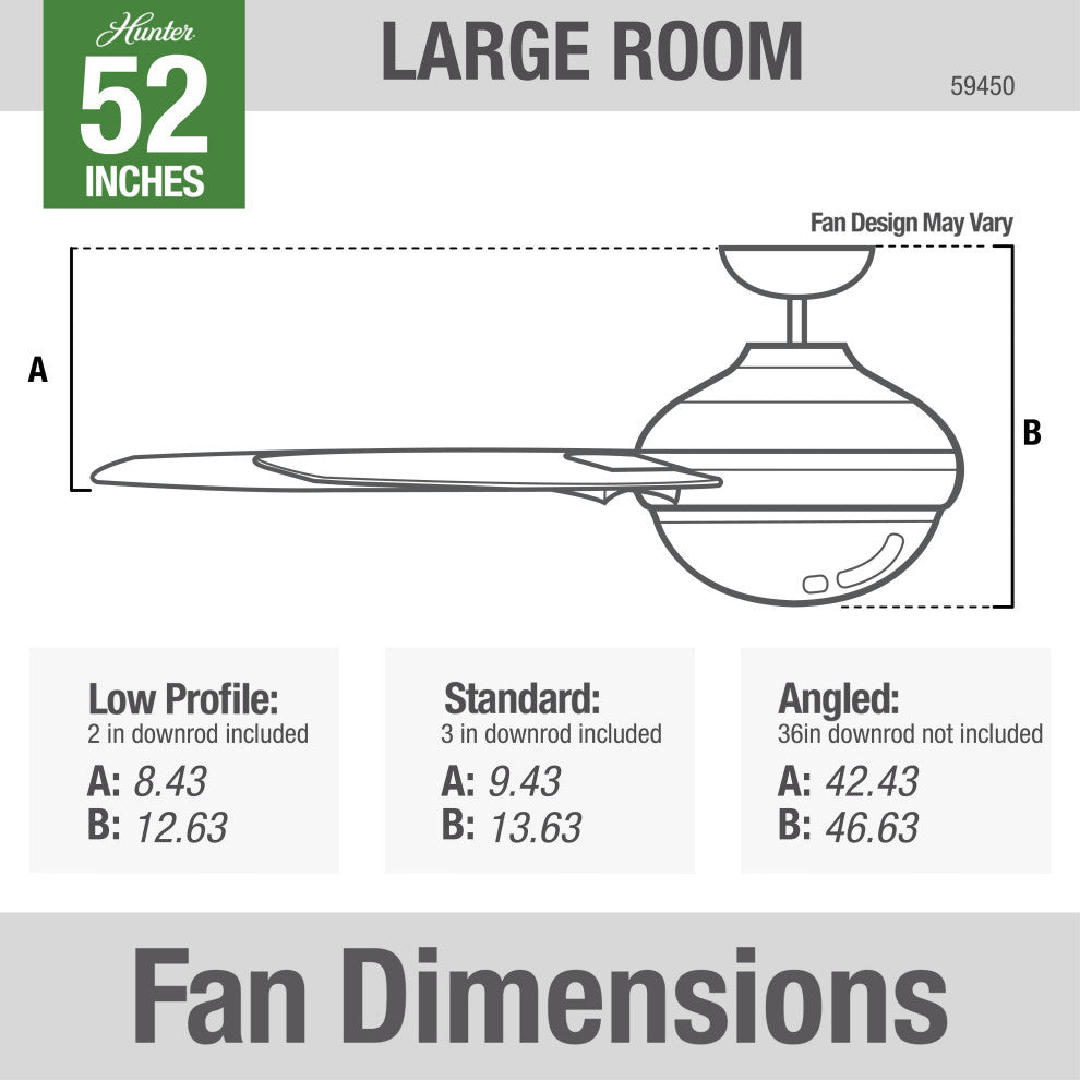 Hunter Fan Company Dempsey Damp Matte Nickel Ceiling Fan With Light/Remote, 52"