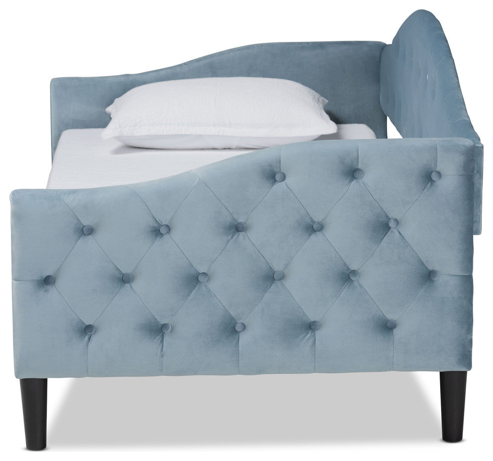 Lizaben Contemporary Velvet Fabric Upholstered Daybed, Twin, Light Blue