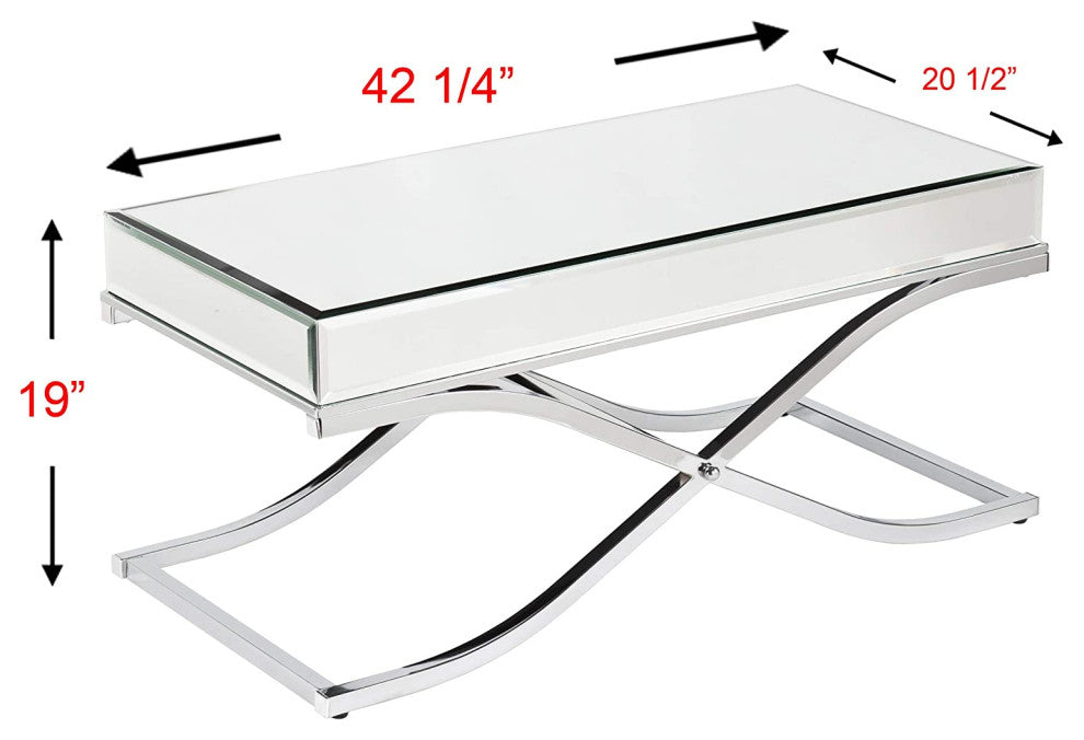 Mirrored Coffee Table, Cocktail, Chrome