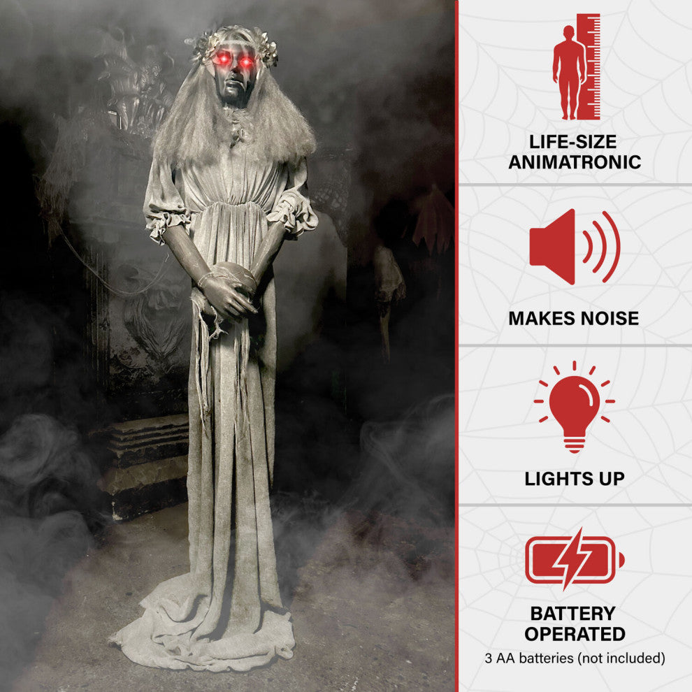 Lifesize Animatronic Haunted Lady Statue, Lights and Sound
