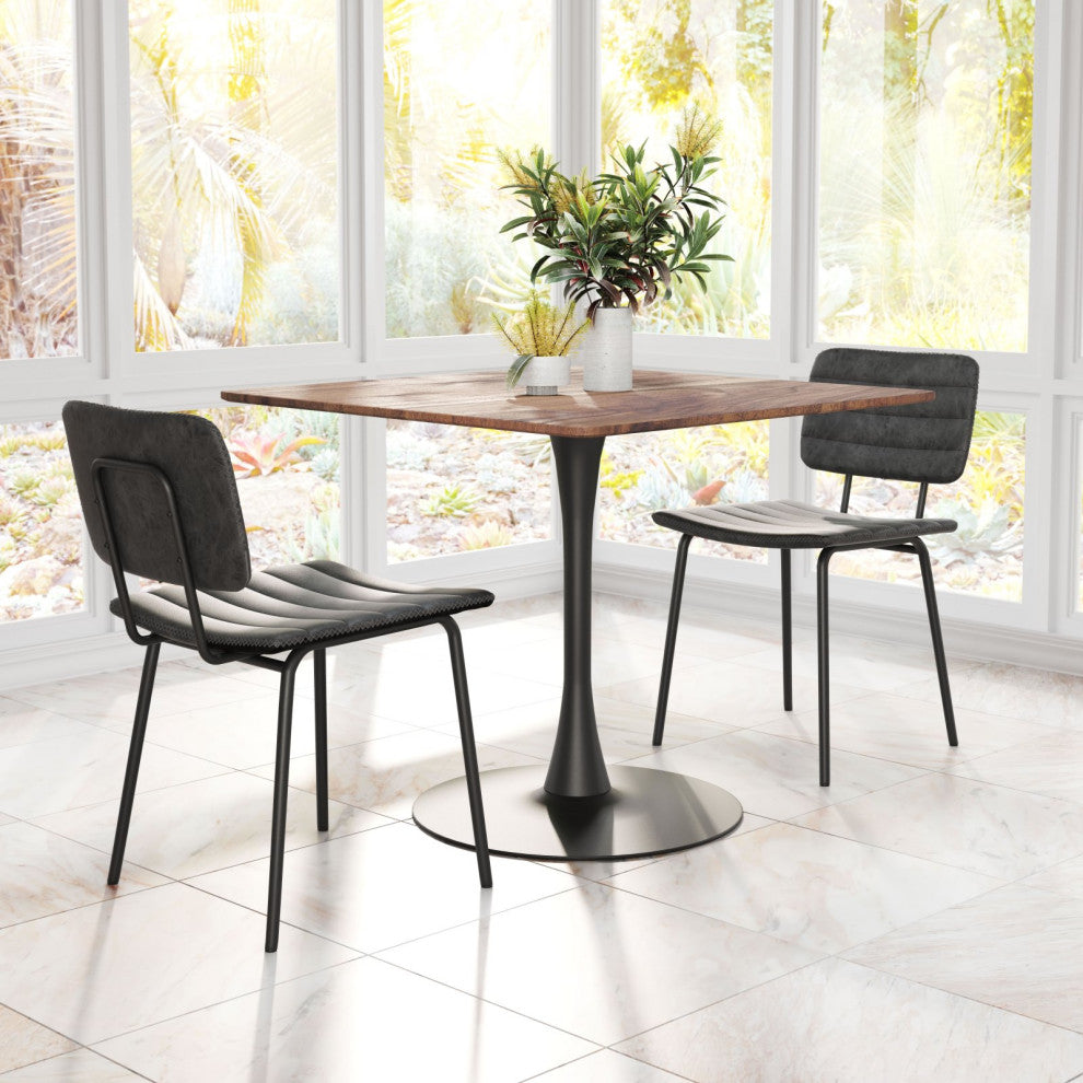 Dining Chair, Set of 2, Faux Vinyl Leather, Steel, Vintage Black, Cafe Bistro