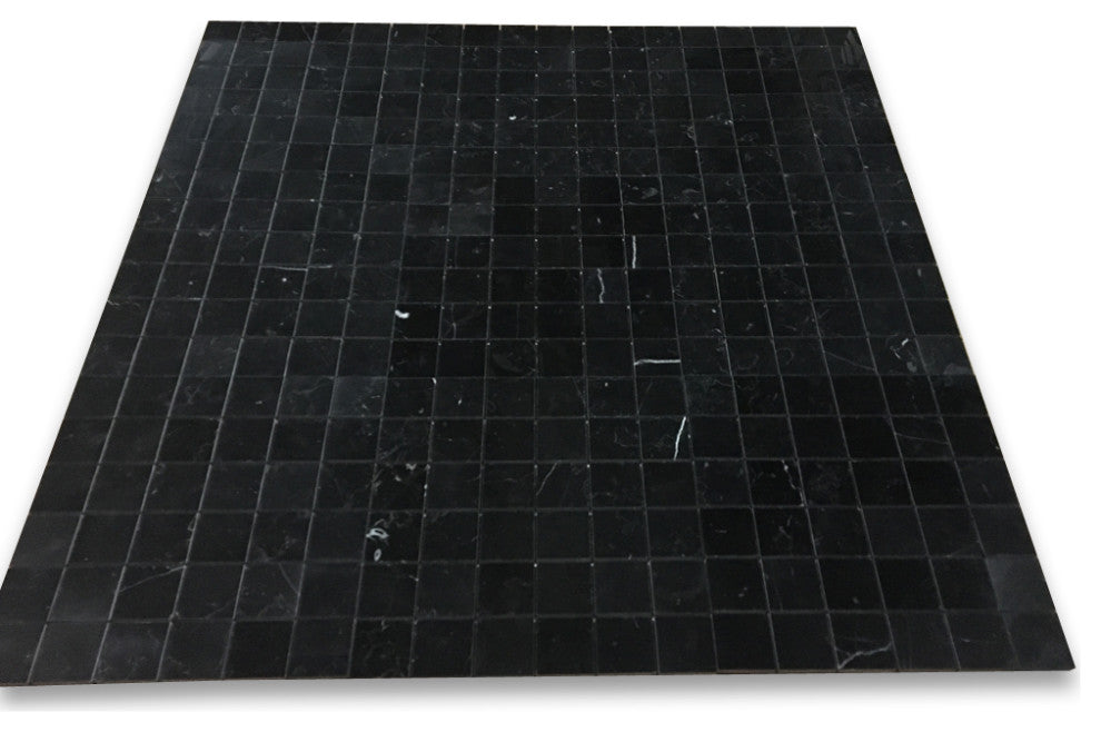 Nero Marquina Black Marble 2x2 Grid Square Mosaic Tile Polished, 1 sheet