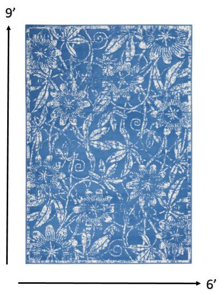 6' X 9' Blue Floral Dhurrie Area Rug
