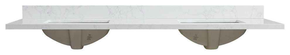 Malaga Composite Stone Vanity Top With Ceramic Sink, Grain White, 73"