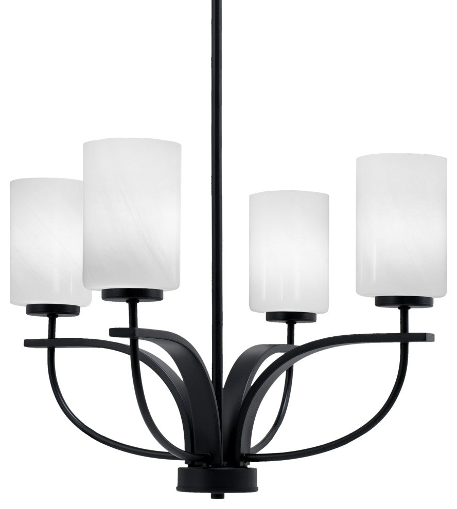 Cavella 4 Light Chandelier, Matte Black Finish, 4" White Marble Glass