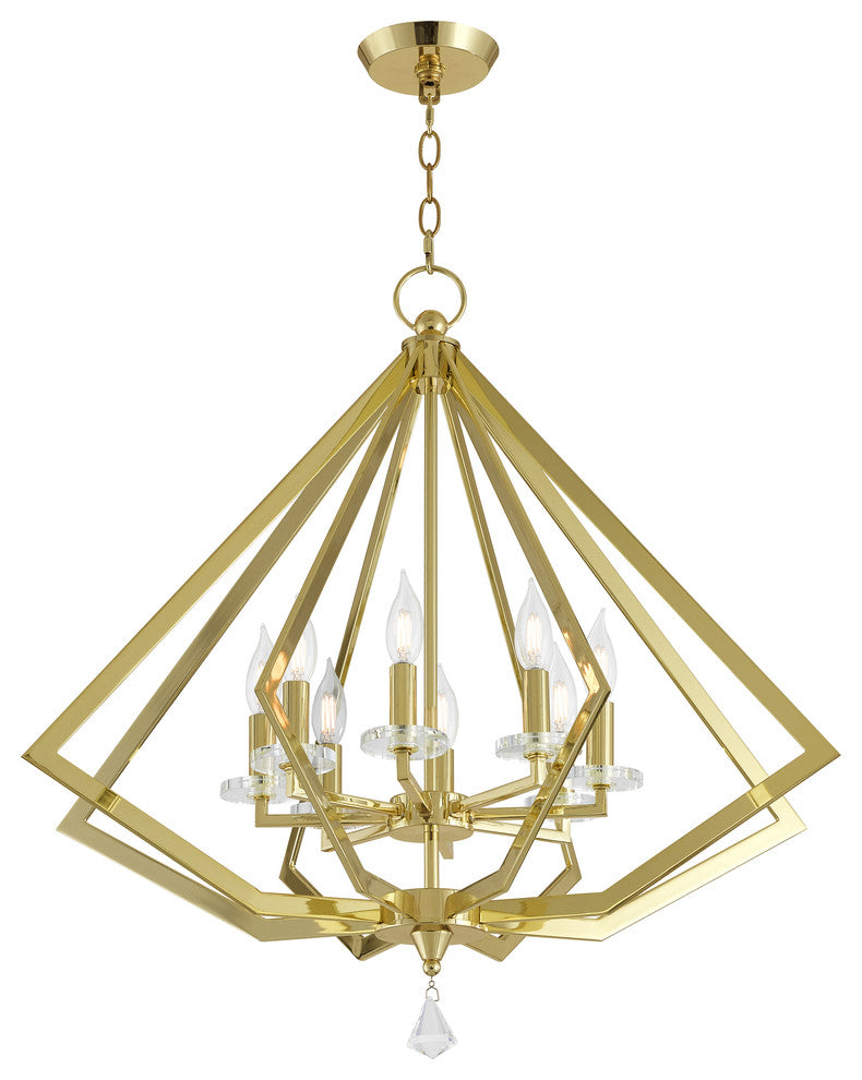 8 Light Chandelier, Polished Brass