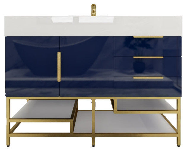 Madison 48" Free Standing Vanity with Reinforced Acrylic Sink, High Gloss Blue