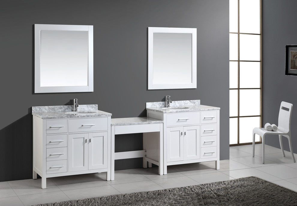 Two London 36" Single Sink Vanity Set With One Make-Up Table, White