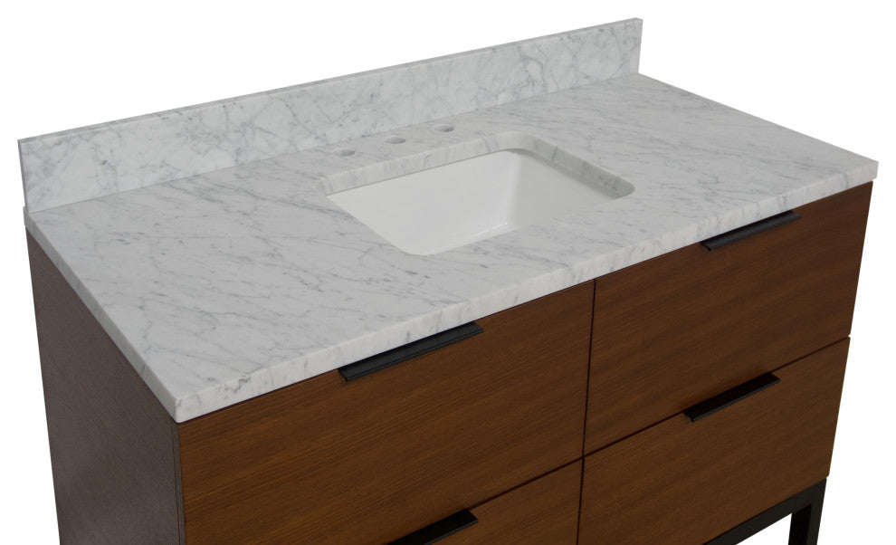 Mia 48" Bathroom Vanity, Walnut, Carrara Marble