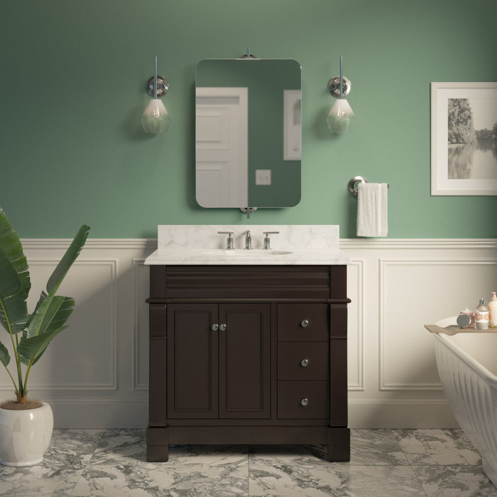 Westminster Bath Vanity, Base: Chocolate, 36", Top: Carrara Marble