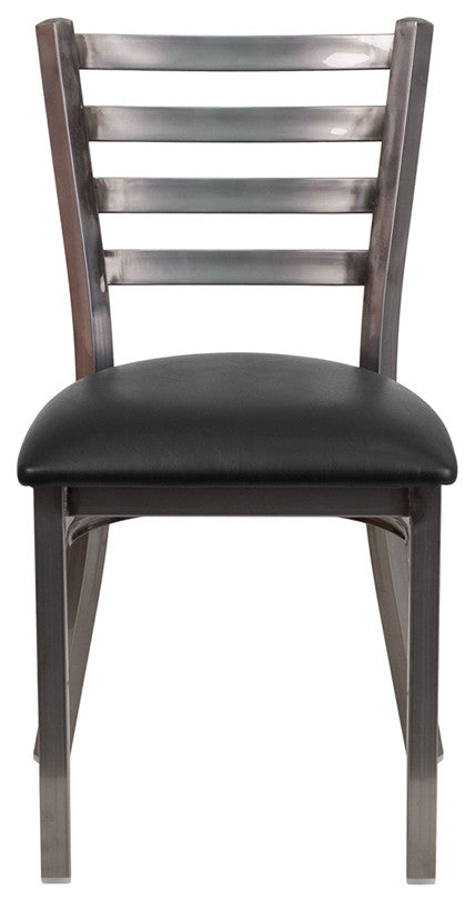 Hercules Series Clear Coated Ladder Back Metal Dining Chair, Black, Clear, 16.50
