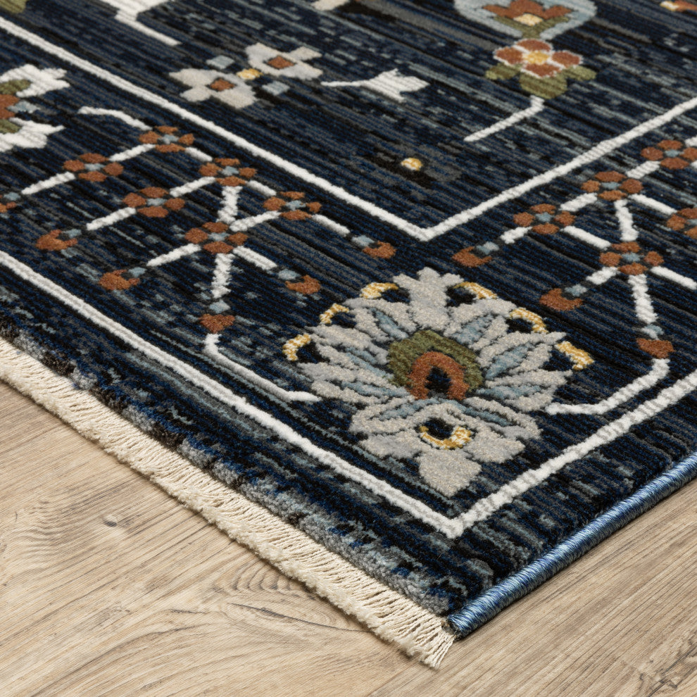 Keller Traditional Floral Navy/ Rust Area Rug, 5'3" x 7'6"