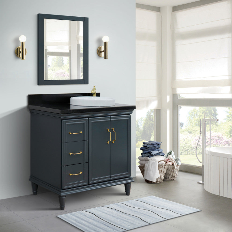37" Single Vanity, Dark Gray Finish With Black Galaxy