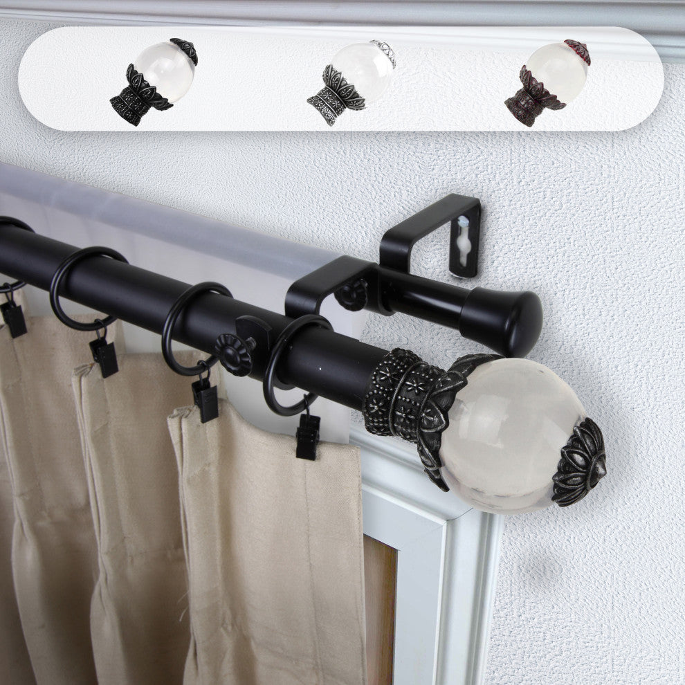 Glossy 1" Double Curtain Rod, Black, 160-240"