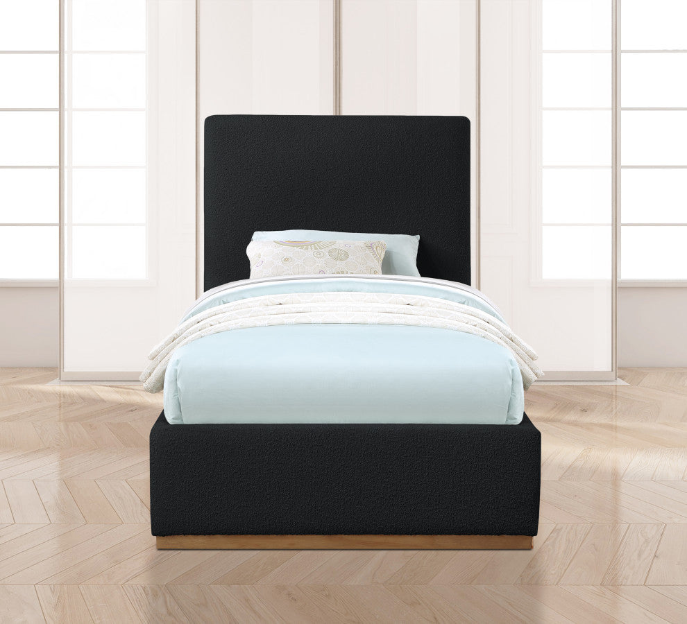 Monaco Boucle Fabric Upholstered Bed, Black, Twin