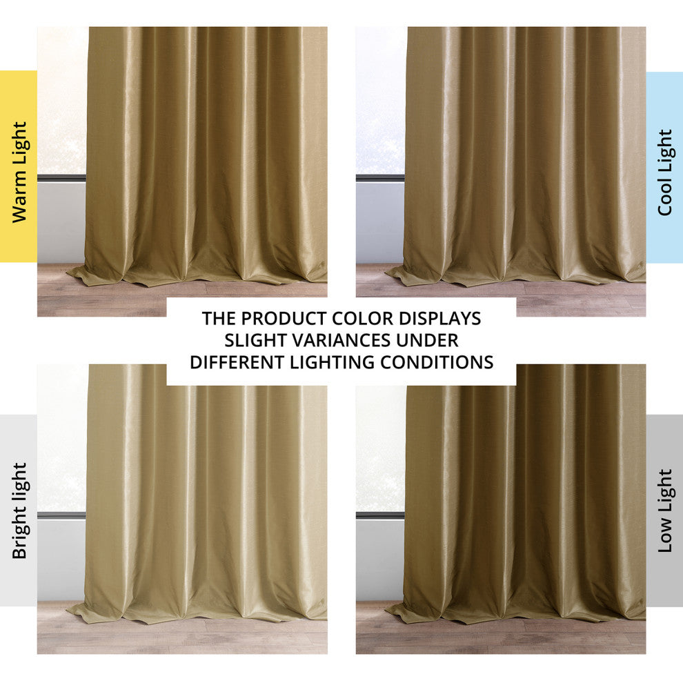 Ruched Vintage Faux Dupioni Silk Curtain Single Panel, Flax Gold, 50" X 84"