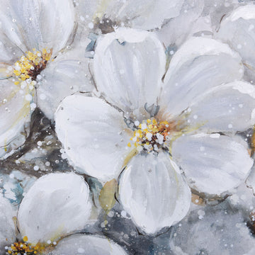White Plumerias, Bloom Art Print on Canvas- Framed