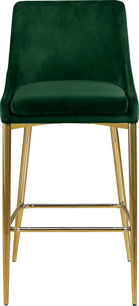 Karina Velvet Stool (Set of 2), Green, Gold Base