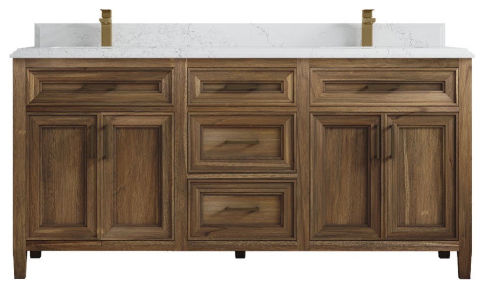 Santa Monica 72 Double Sink Bath Vanity in Graywashed Teak 1.5" Empira Quartz