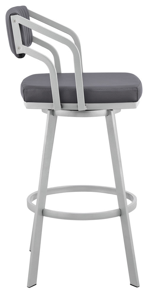 Capri 26" Swivel Slate Gray Faux Leather and Silver Metal Bar Stool