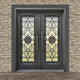 Square Top Sunflower Dual Door With Frame and Threshold 62"x81", Aged Bronze