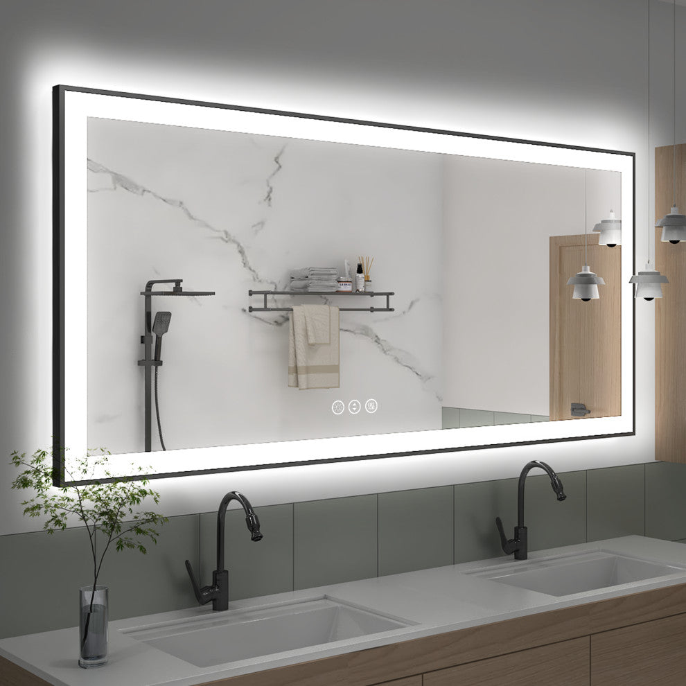 Black Frame Wall Mounted backlit LED Bathroom Vanity Mirror (72"W X 36"H )