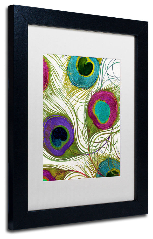 Color Bakery 'Peacock Feathers I' Art, Black Frame, White Matte, 11"x14"
