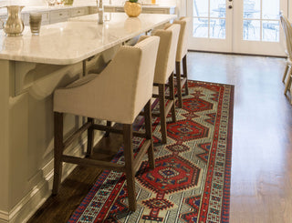 Fine Vintage Distressed Adika Red/Navy Runner, 3'3x9'9