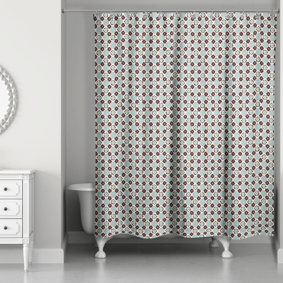 Folk Geometric Pattern in Blue Shower Curtain
