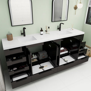Carla 84" Freestanding Bathroom Vanity With Double Sink, Gloss Black