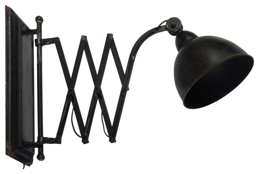 Benzara BM285137 18" Wall Mounted Lamp, Extendable Accordion Arm, Antique Black