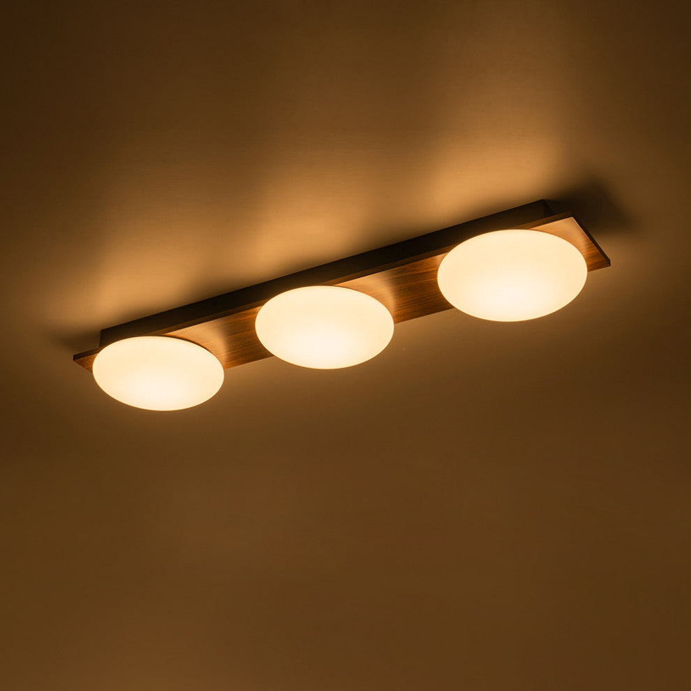 Farmhouse 3-Light Walnut Grain LED Rectangle Semi Flush Mount With Shade